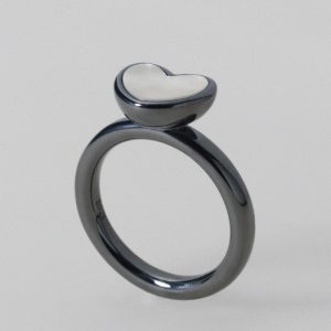 Heart Black Mother Of Pearl Silver Ring 01