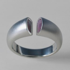 Heart Distance Pink Mother Of Pearl Silver Open Ring 01